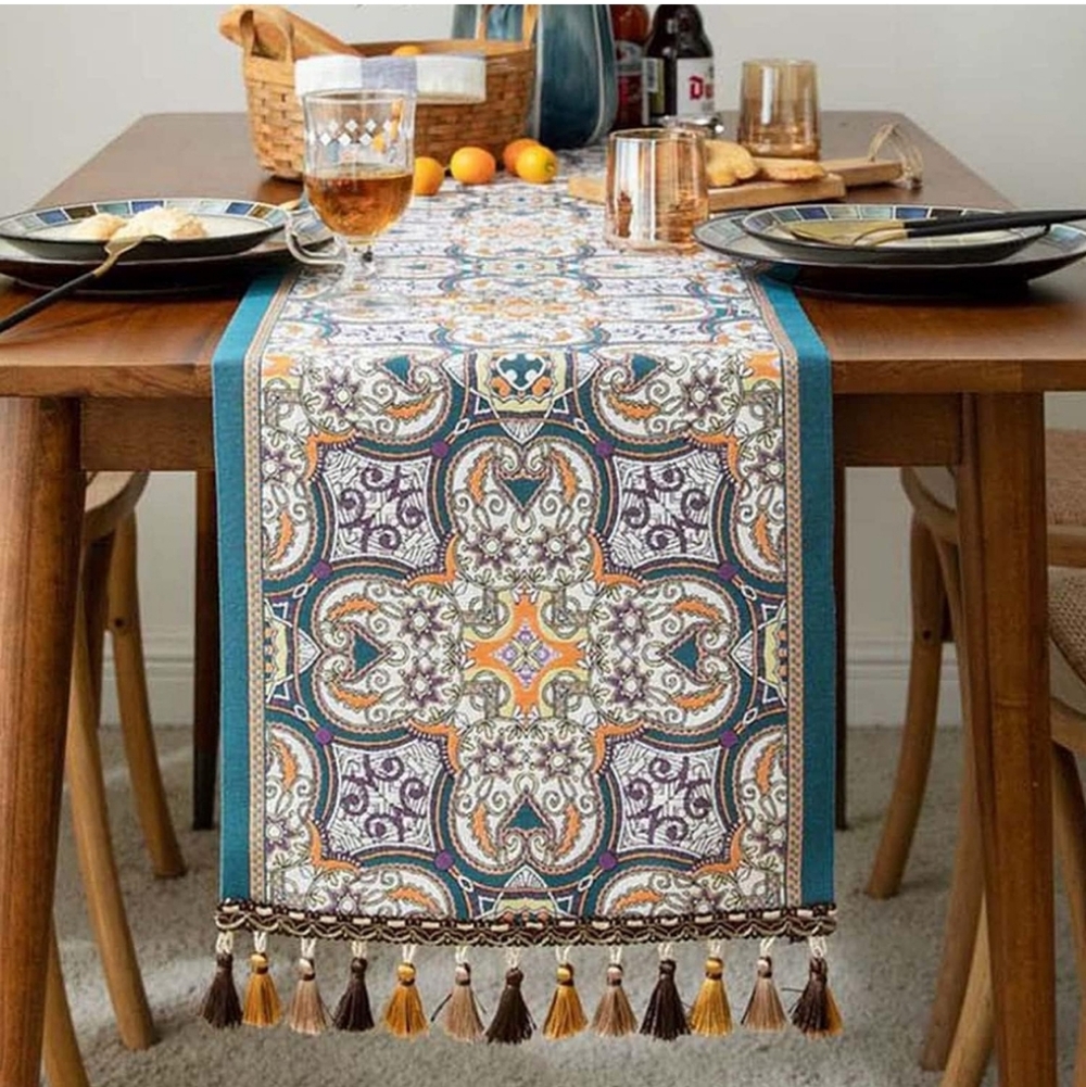 Yccafgaanm Bohemian Polyester Jacquard Table Runner, 68 in.